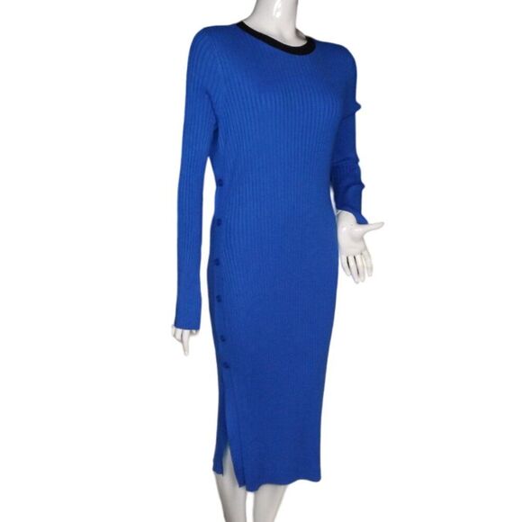 FUTURE COLLECTIVE Dress, XL, Blue Ribbed Knit, Side Buttons, Long sleeve, Stripe - Picture 3 of 15